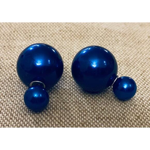 Double Sided Royal Blue Metallic Earrings Peek-a-boo - Picture 1 of 3